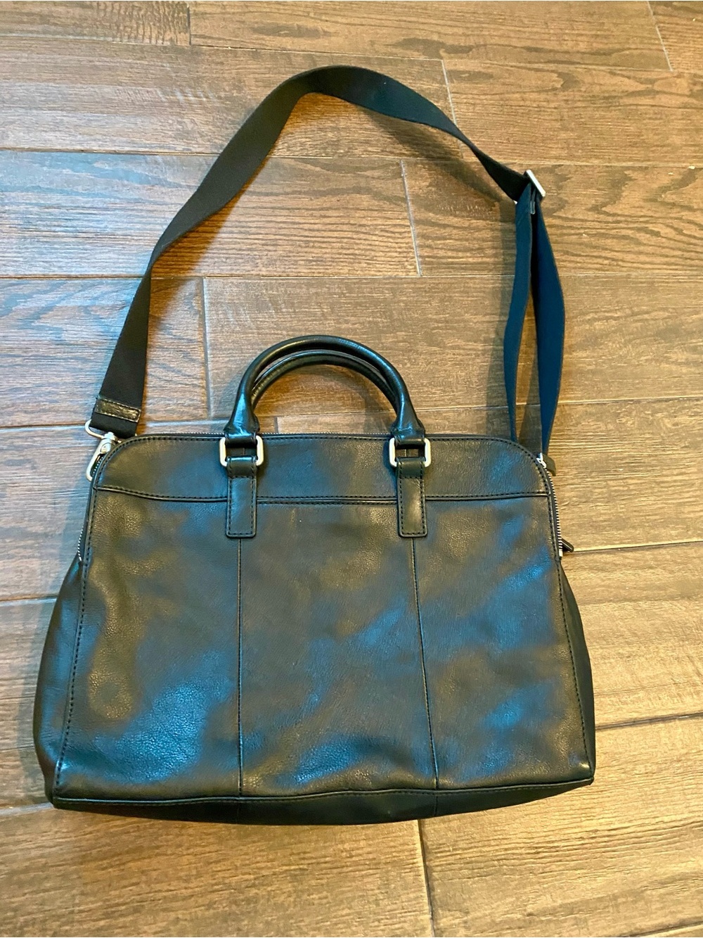 FOSSIL MERCER Double Zip Workbag Briefcase Messenger Crossbody Black Leather